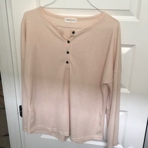 Cream Long-Sleeved Henley Shirt (Size L)